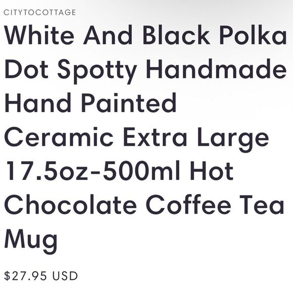 Set of TWO Elegant Black and White Polka Dot Mugs NWOT - Picture 5 of 8